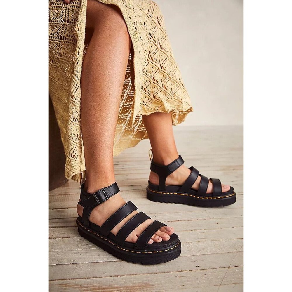 Doc Martens Vegan Blaire Flatform Sandals Black Size 8 39